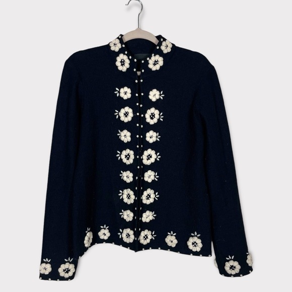 Cynthia Rowley Sweaters - Cynthia Rowley Wool Floral Cardigan Sweater Medium Goth Grunge Whimsigoth Black